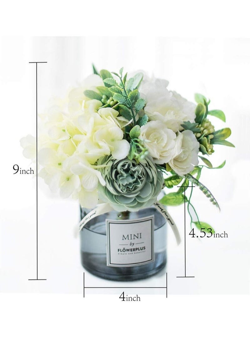 Captaintech Artificial Flowers With Vases, Fake Flowers Rose Bouquet Table Decoration, Hydrangea Artificial Flower Table Wedding Party Family Bedroom Living Room Table Decoration - Image 2