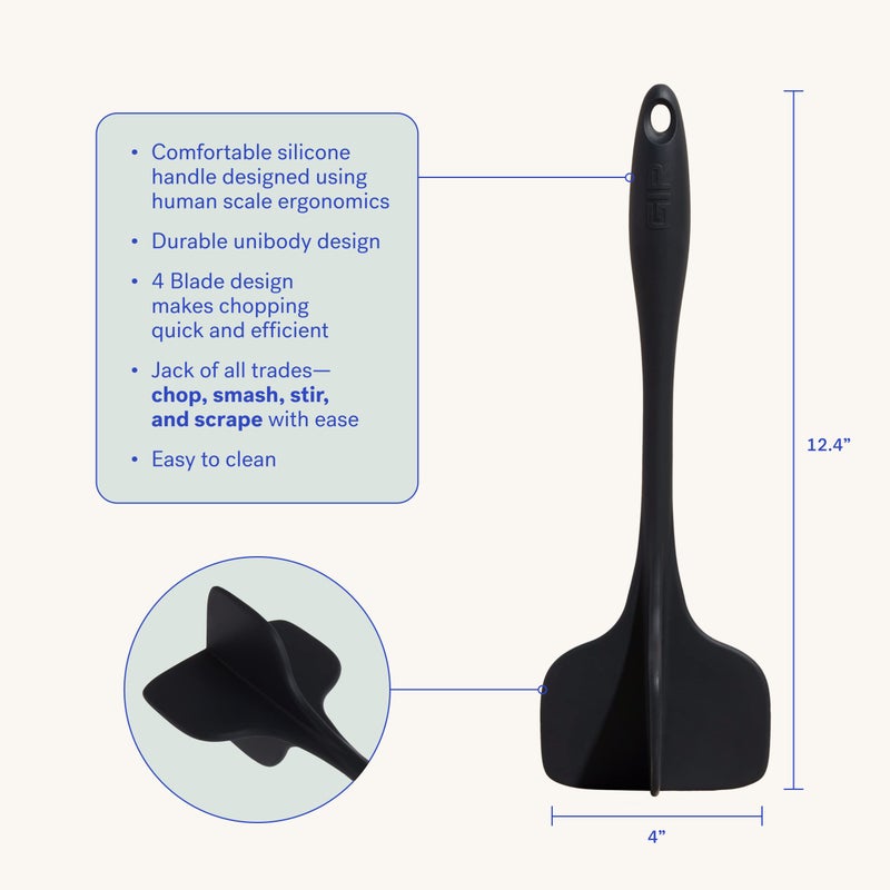 GIR: Get It Right Silicone Quad Meat Chopper Kitchen Essentials - 12-Inch Slate - Non-Stick Heat Resistant Handle - Versatile Meat Masher - Ground Beef Chopper Tool - Image 3