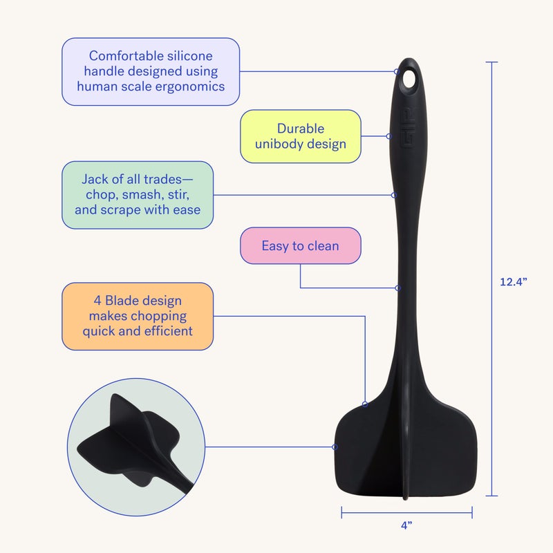 GIR: Get It Right Silicone Quad Meat Chopper Kitchen Essentials - 12-Inch Slate - Non-Stick Heat Resistant Handle - Versatile Meat Masher - Ground Beef Chopper Tool - Image 2