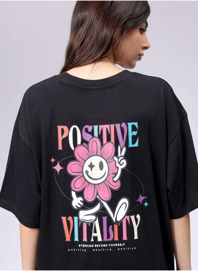 Freehand Women Regular Fit Typographic Oversized T-Shirt