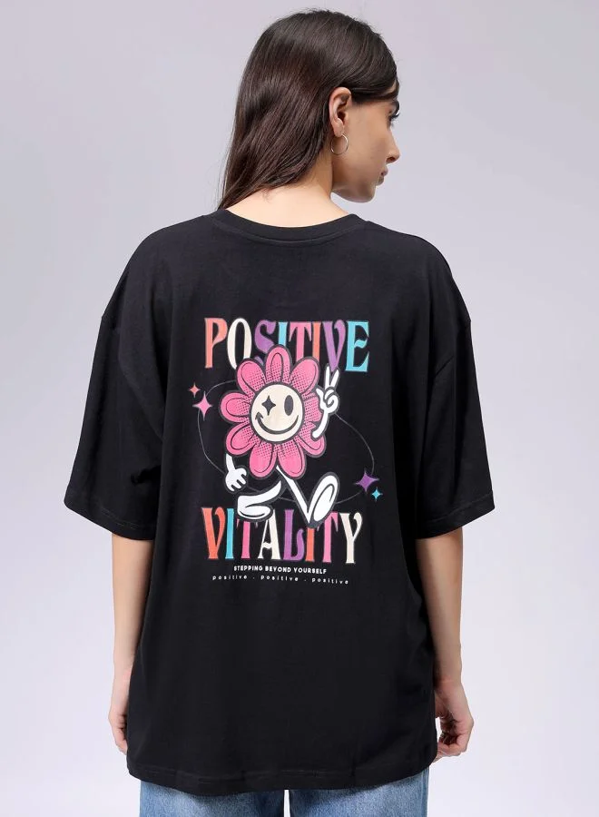 Freehand Women Regular Fit Typographic Oversized T-Shirt