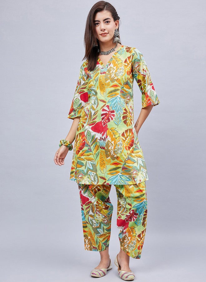 WineRed Floral Printed Pure Cotton Kurti With Salwar For Women - Image 1