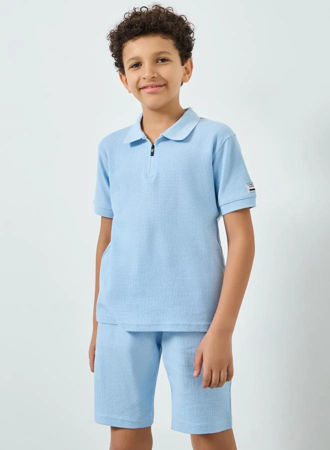 Styli Boys Blue Cotton Polo and Shorts Set