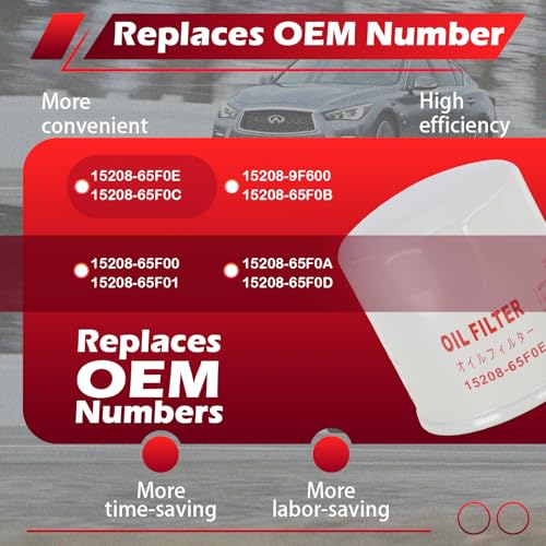 Kefly 15208-65F0E Engine Oil Filters Fits for Nissan Rogue Altima Frontier Pathfinder Kicks Infiniti, with Drain Plug Gasket 11026-JA00A (6 PCS) - Image 4