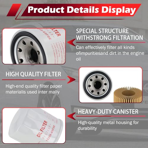 Kefly 15208-65F0E Engine Oil Filters Fits for Nissan Rogue Altima Frontier Pathfinder Kicks Infiniti, with Drain Plug Gasket 11026-JA00A (6 PCS) - Image 3