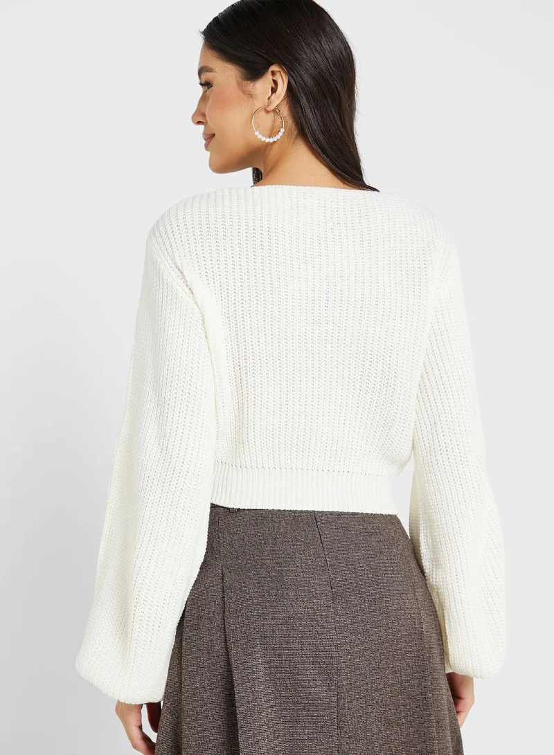 Ginger Tie Front Cropped Sweater