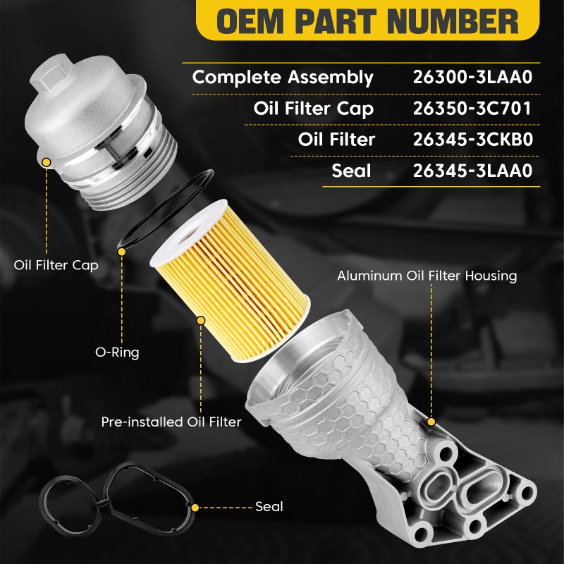 YEHERIT 26300-3LAA0 Upgrade Full Aluminum Oil Filter Housing Compatible with Hyundai 14-16 Genesis 17-20 Genesis G80 20-23 Palisade Kia 17-20 Cadenza 19-20 Sorento 19-21 Sedona 20-24 Telluride OE# 263003LAA0 - Image 3