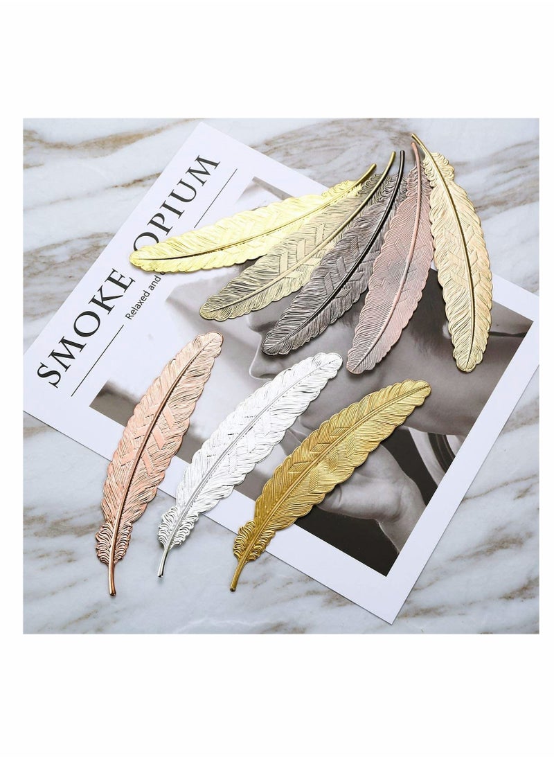 Feather metal bookmarks, assorted bookmark, simple and elegant thin style, used for reading, gifts, markers, schools, adults and children (with holes, 7 pieces)