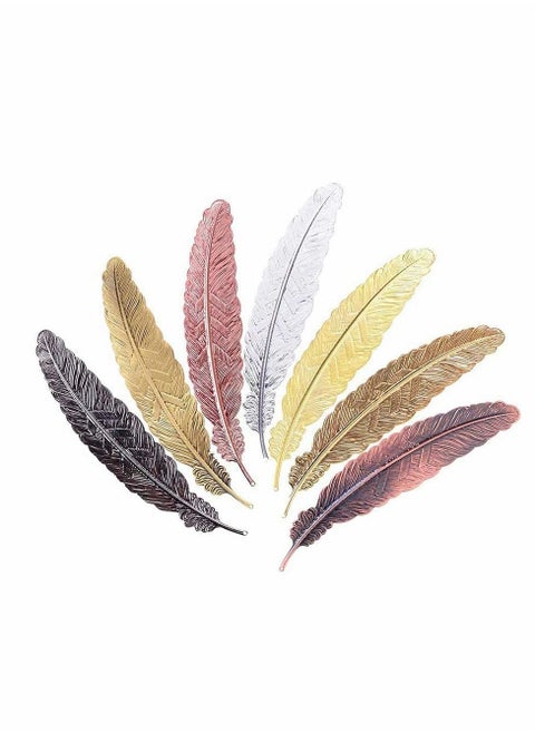Feather metal bookmarks, assorted bookmark, simple and elegant thin style, used for reading, gifts, markers, schools, adults and children (with holes, 7 pieces)