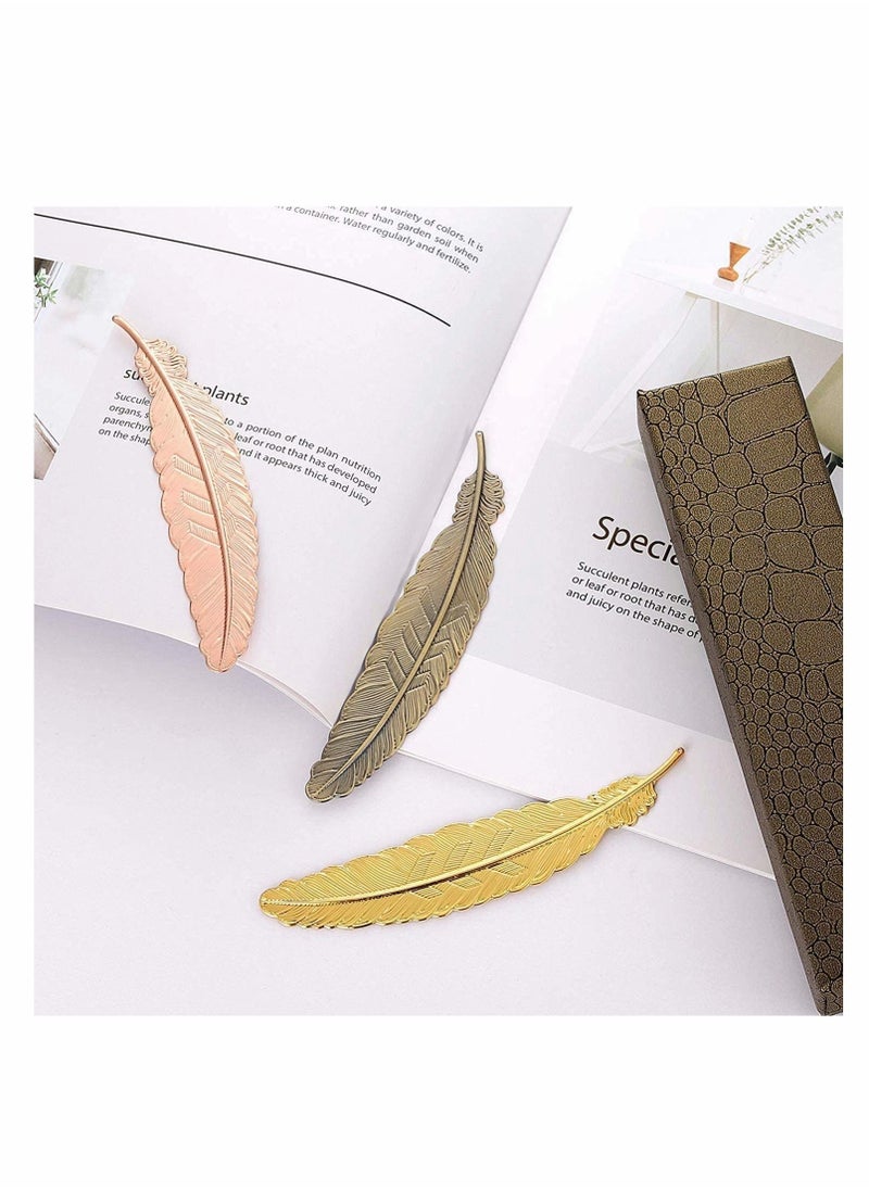 Feather metal bookmarks, assorted bookmark, simple and elegant thin style, used for reading, gifts, markers, schools, adults and children (with holes, 7 pieces)