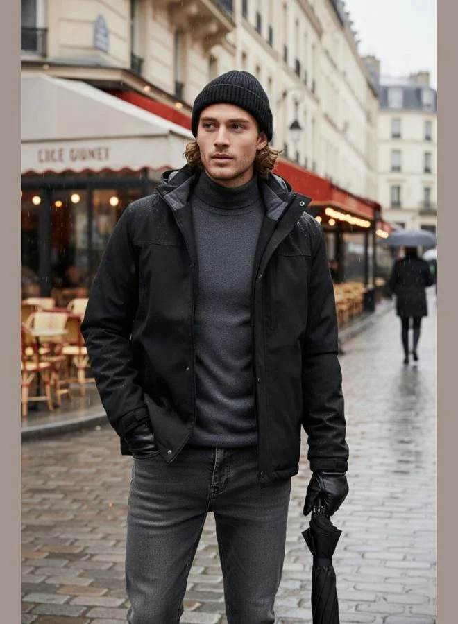 بوراتي معطف رجالي مبطن بغطاء رأس قابل للإزالة من بوراتي