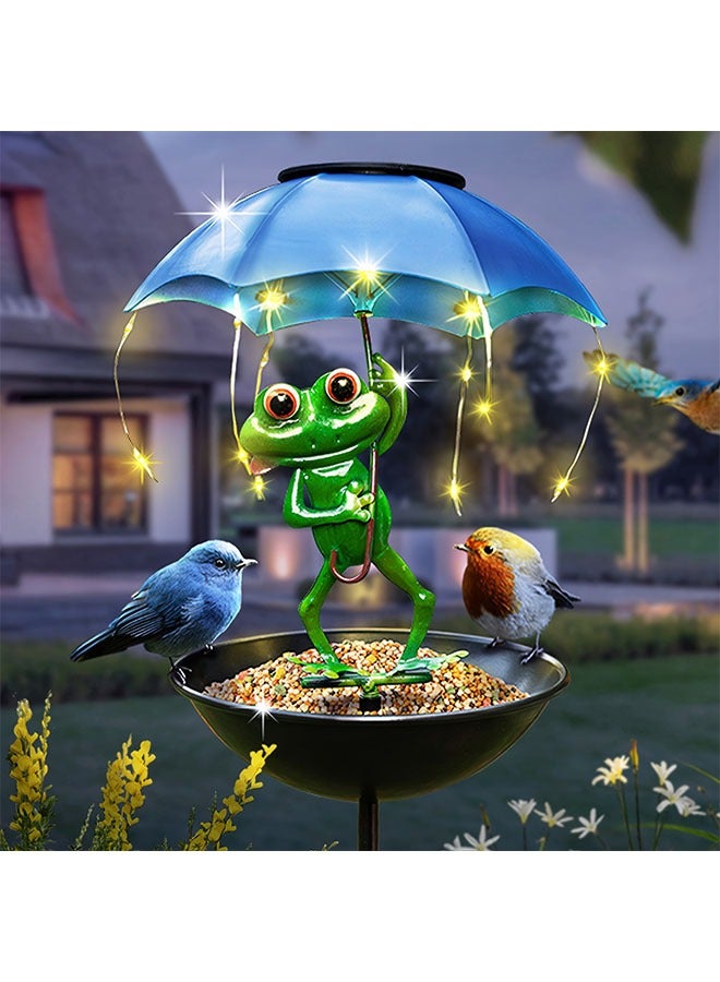 هومستر تمثال الضفدع ضوء شارع الطاقة الشمسية، مغذي الطيور في الهواء الطلق، زخرفة الحديقة مع سلسلة ضوء ليد، ضوء القناة المغذية للطيور الطنانة، مناسبة للجزر والمروج والمصاطب - Image 1