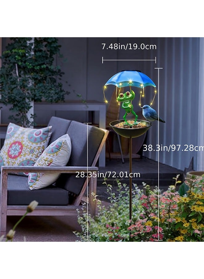 هومستر تمثال الضفدع ضوء شارع الطاقة الشمسية، مغذي الطيور في الهواء الطلق، زخرفة الحديقة مع سلسلة ضوء ليد، ضوء القناة المغذية للطيور الطنانة، مناسبة للجزر والمروج والمصاطب - Image 3