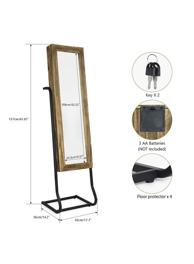 Jewelry Armoire Cabinet, Solid Wood Standing Jewelry Organizer with Full Length Mirror (Carbonized Black)