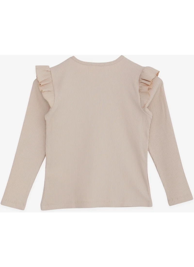 بريز Girl Long Sleeve Blouse Ruffled 8-14 Years, Beige