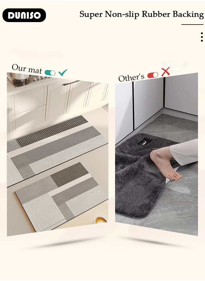 DUNISO 2 PCS  Kitchen Mats and Rugs Set , Non Slip Heavy Duty Standing Mat, Quick Dry Diatom Mud Floor Mat,  Extra Soft and Absorbent Floor Mats for  Kitchen, Bath, Office, Laundry(40*60cm+40*120cm)  - Image 3