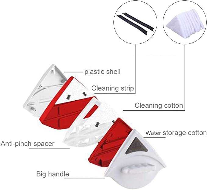 Tendula Magnetic Window Cleaner DoubleSided Wiper with 2 Extra Cleaning Cotton Squeegee Washing Equipment for Household Cleaner Triangle - Image 3