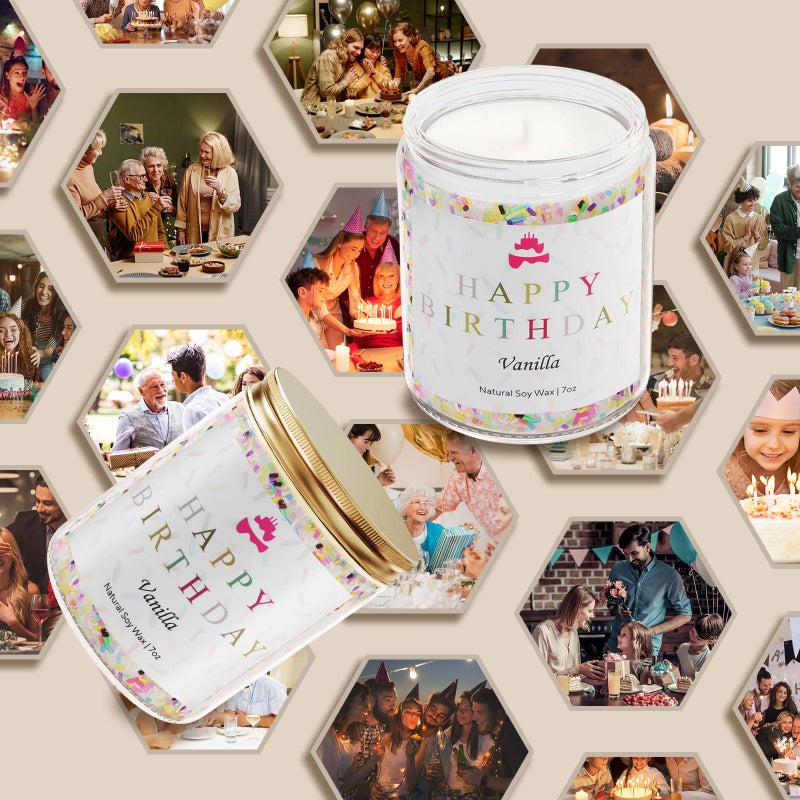 Lihome Happy Birthday Candle - Birthday Gifts for Women, Men, Mom, Dad, Sister, Teacher, Friends - Best Gifts for Her Ideas, Natural Soy Wax Vanilla Scented Candles - Image 4