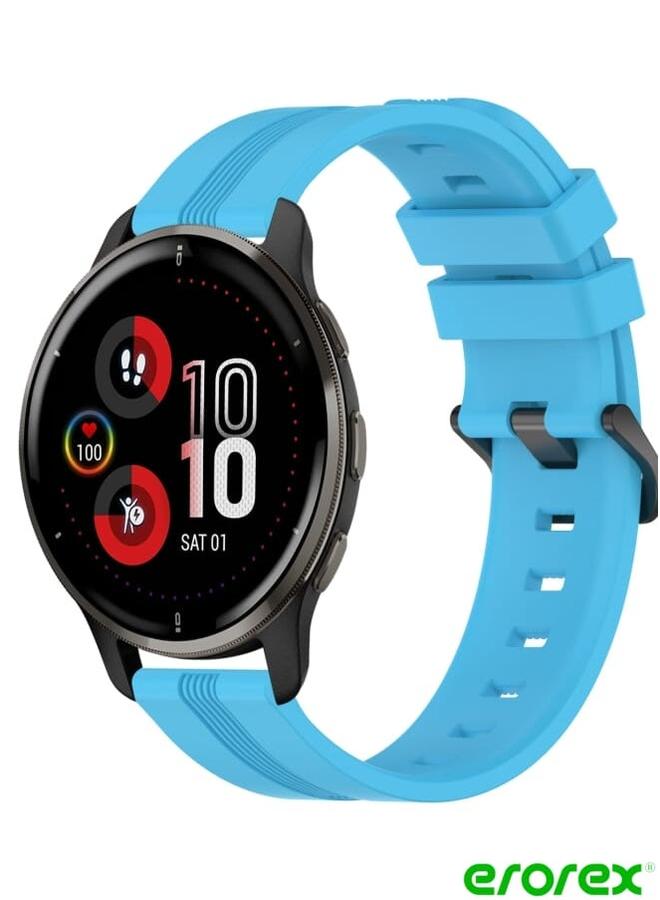 erorex Garmin Venu 2 Plus 20mm Concave Striped Slicone Watch Band(Sky Blue)  - Image 1