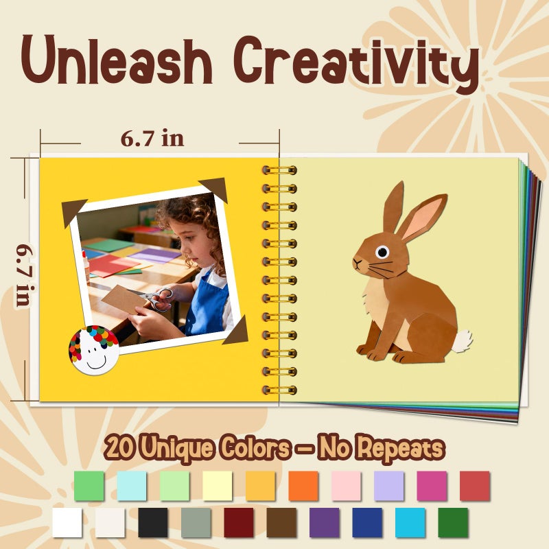 Hiwhy DIY Scrapbook for Kids, 7"x7" 20 Sheet/ 40 Pages Colorful Pages Craft Album, Creative Art Journal for Drawing, Writing, Photo & Stickers, Perfect Handmade Gift for Boys and Girls, Cream - Image 3