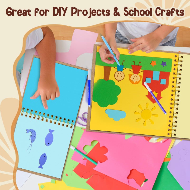 Hiwhy DIY Scrapbook for Kids, 7"x7" 20 Sheet/ 40 Pages Colorful Pages Craft Album, Creative Art Journal for Drawing, Writing, Photo & Stickers, Perfect Handmade Gift for Boys and Girls, Cream - Image 5
