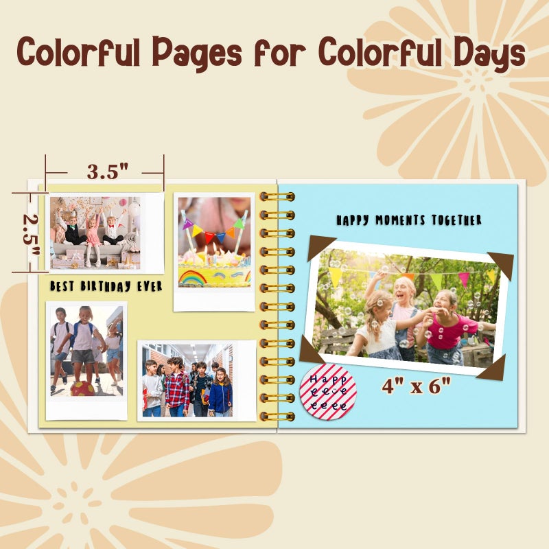 Hiwhy DIY Scrapbook for Kids, 7"x7" 20 Sheet/ 40 Pages Colorful Pages Craft Album, Creative Art Journal for Drawing, Writing, Photo & Stickers, Perfect Handmade Gift for Boys and Girls, Cream - Image 4