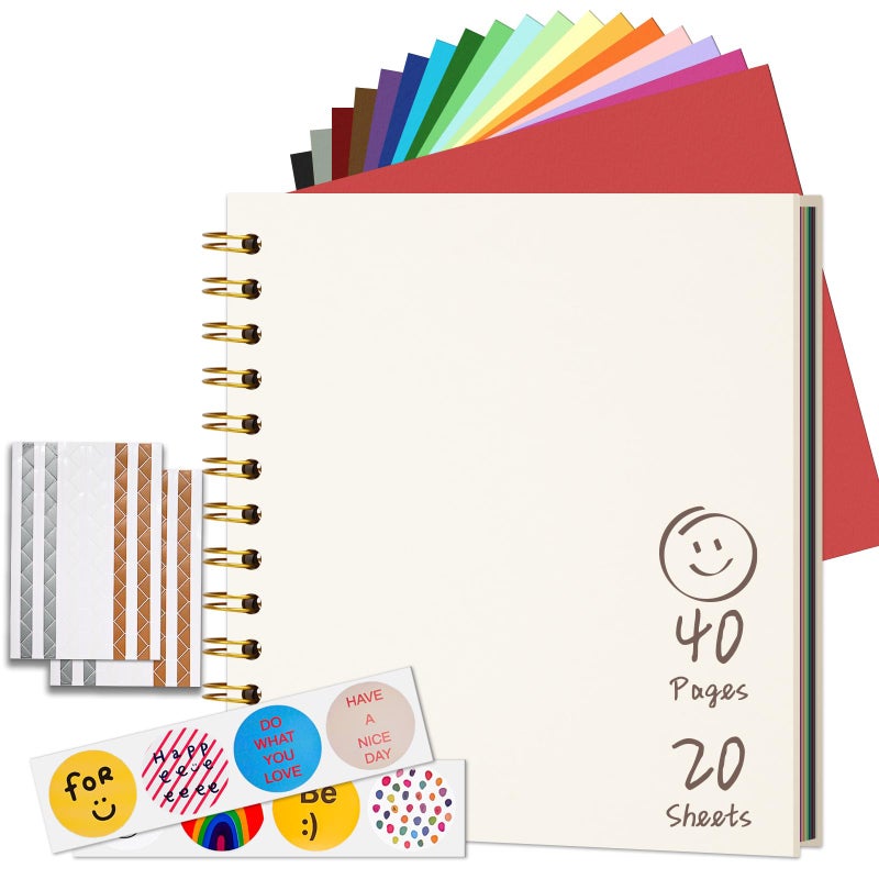 Hiwhy DIY Scrapbook for Kids, 7"x7" 20 Sheet/ 40 Pages Colorful Pages Craft Album, Creative Art Journal for Drawing, Writing, Photo & Stickers, Perfect Handmade Gift for Boys and Girls, Cream - Image 1