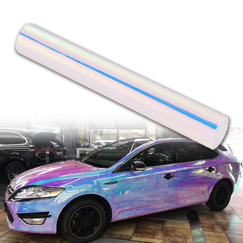 AuMoHall Holographic Laser White Rainbow Finished Chrome Car Vinyl Wrap Glossy Color Change Adhesive Car Vinyl Roll 53 x 1181 - Image 3