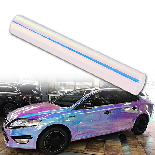 AuMoHall Holographic Laser White Rainbow Finished Chrome Car Vinyl Wrap Glossy Color Change Adhesive Car Vinyl Roll 53 x 1181 - Image 1