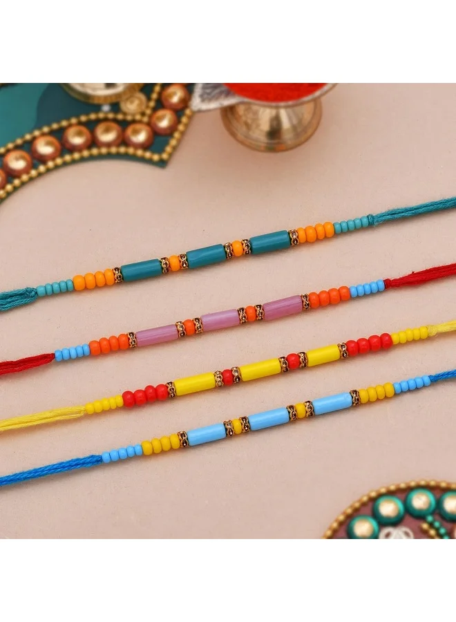 VOYLLA Set Of 4 Colorful Beads Embedded Rakhi