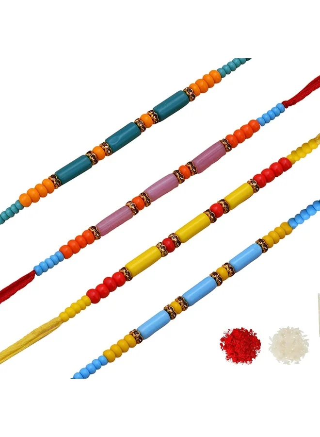 VOYLLA Set Of 4 Colorful Beads Embedded Rakhi