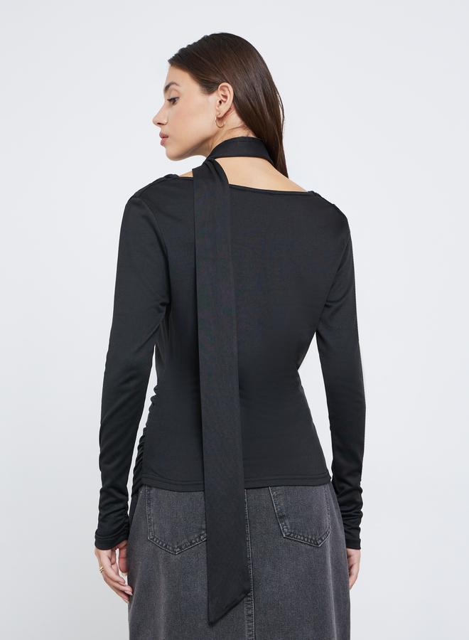 Styli Black Cowl Neck Knit Top with Neck Scarf - Image 4