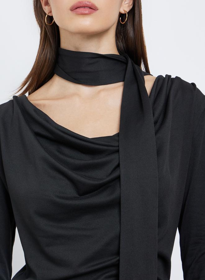 Styli Black Cowl Neck Knit Top with Neck Scarf - Image 3