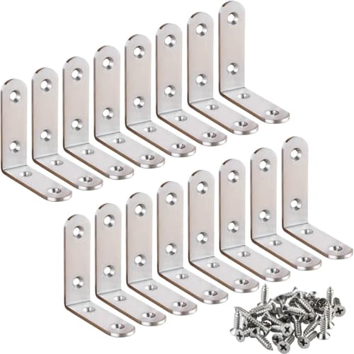 YEWLACA 16Pcs L Bracket Corner Brace 2.5 x 2.5 Inch Stainless Steel Corner Brackets, Heavy Duty 90 Degree Joint Right Angle Shelf Brackets for Shelves Wood Furniture with Screws - Image 1