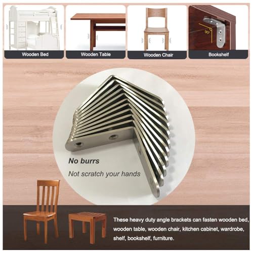 YEWLACA 16Pcs L Bracket Corner Brace 2.5 x 2.5 Inch Stainless Steel Corner Brackets, Heavy Duty 90 Degree Joint Right Angle Shelf Brackets for Shelves Wood Furniture with Screws - Image 4