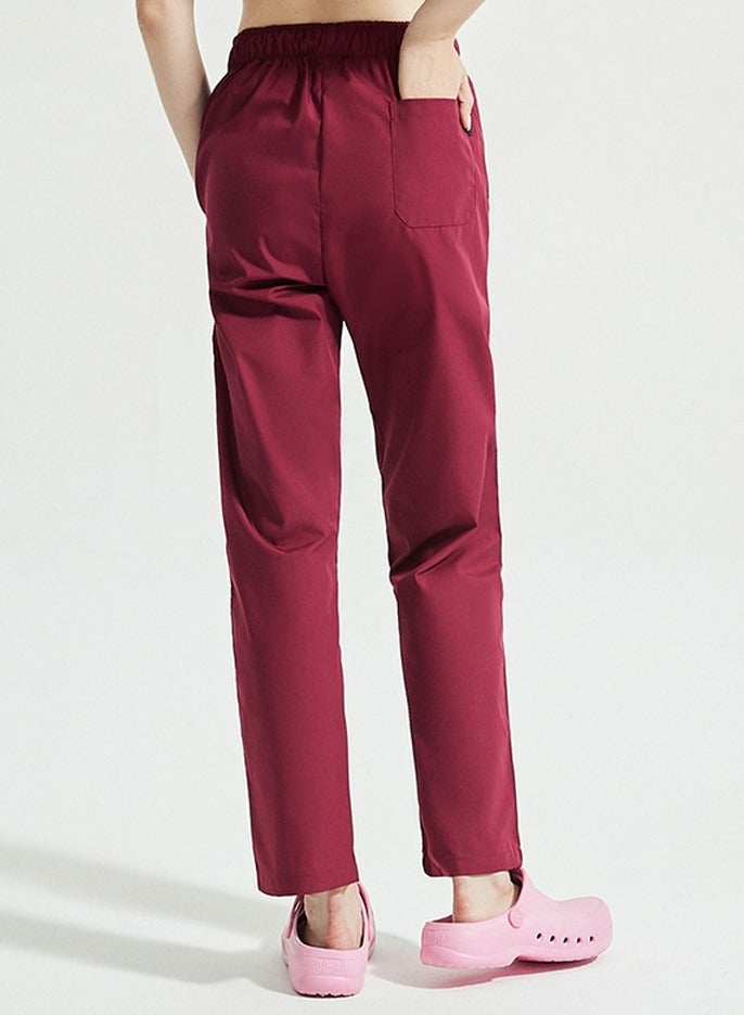 Loquat Medical Uniform Scrubs Pants Unisex Elastic Waist Pants Workwear Wine Red - Image 3