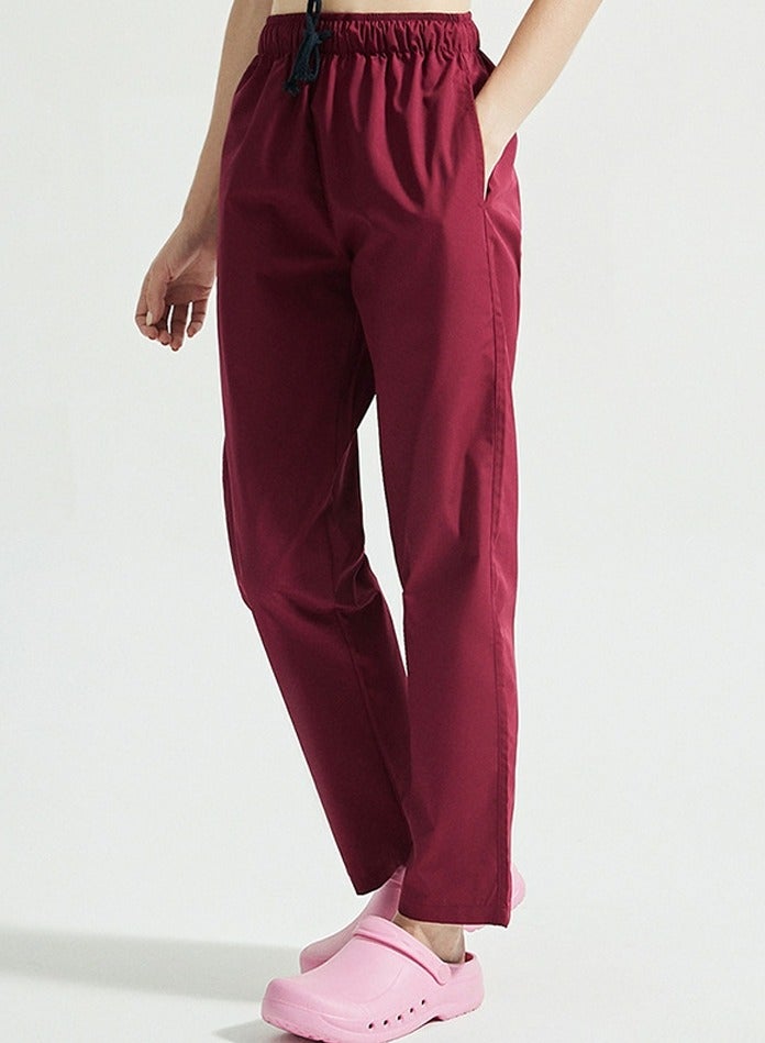Loquat Medical Uniform Scrubs Pants Unisex Elastic Waist Pants Workwear Wine Red - Image 2