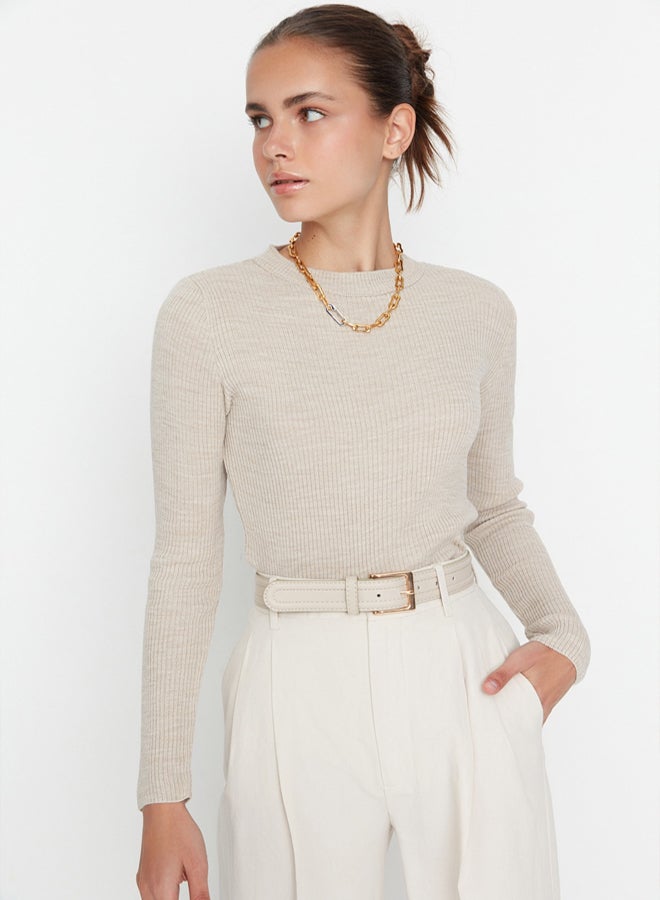 trendyol Stone Basic Corded Knitwear Sweater - Image 1