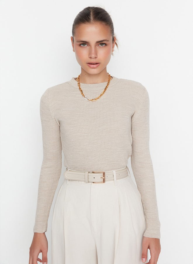 trendyol Stone Basic Corded Knitwear Sweater - Image 3
