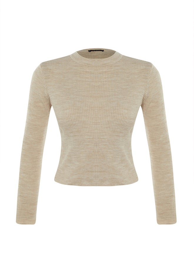 trendyol Stone Basic Corded Knitwear Sweater - Image 5