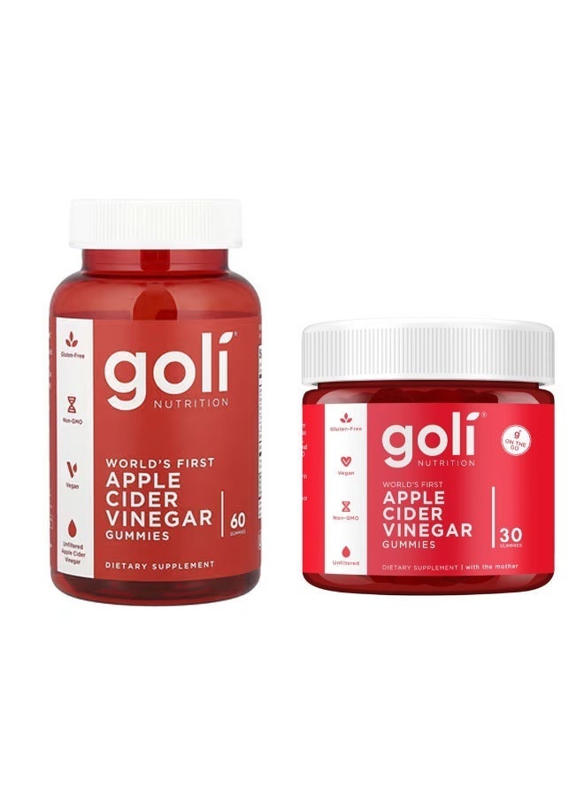 Goli Apple Cider Vinegar Gummy Vitamins - 60 -30 Count - Vitamin B12, Gelatin-Free, Gluten-Free, Vegan & Non-GMO