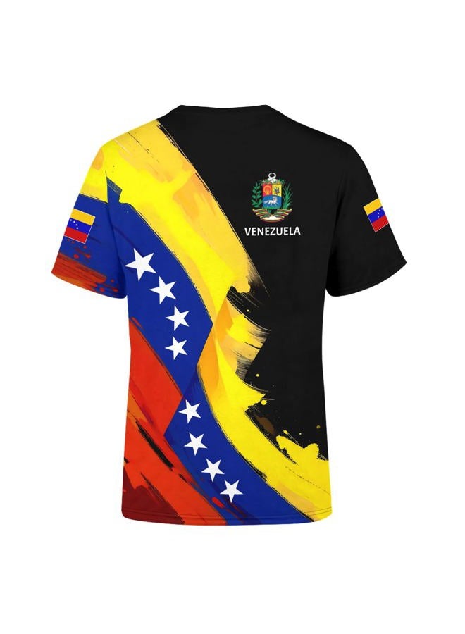 BJU Venezuela Flag T-Shirt Badge Novelty Printed Tee Crewneck Short Sleeve Casual Top Unisex - Image 3