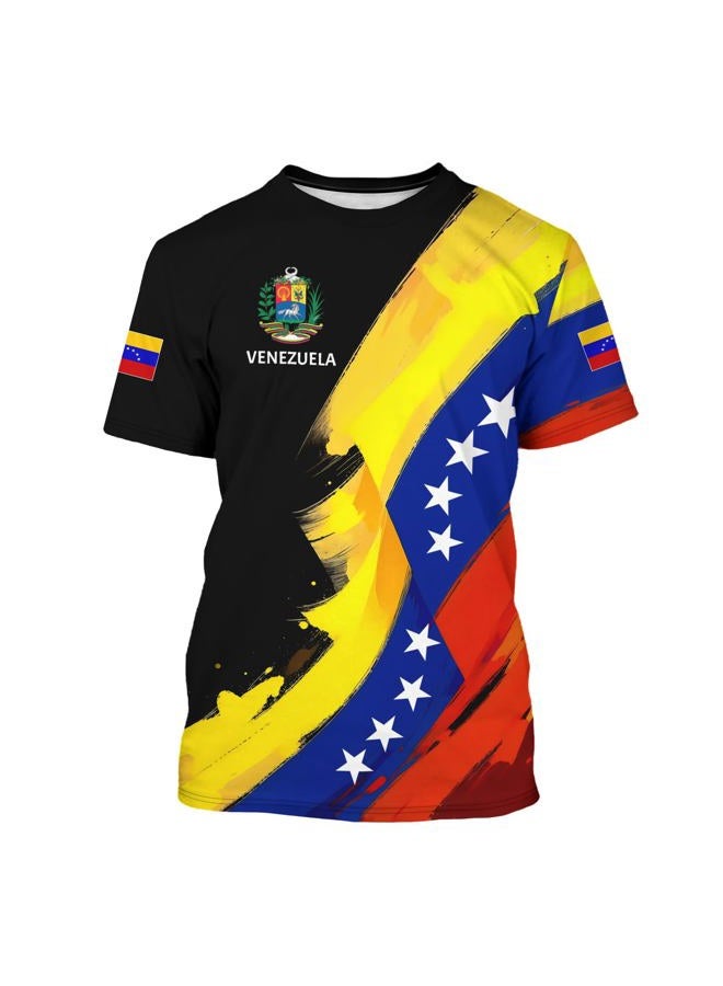 BJU Venezuela Flag T-Shirt Badge Novelty Printed Tee Crewneck Short Sleeve Casual Top Unisex - Image 1