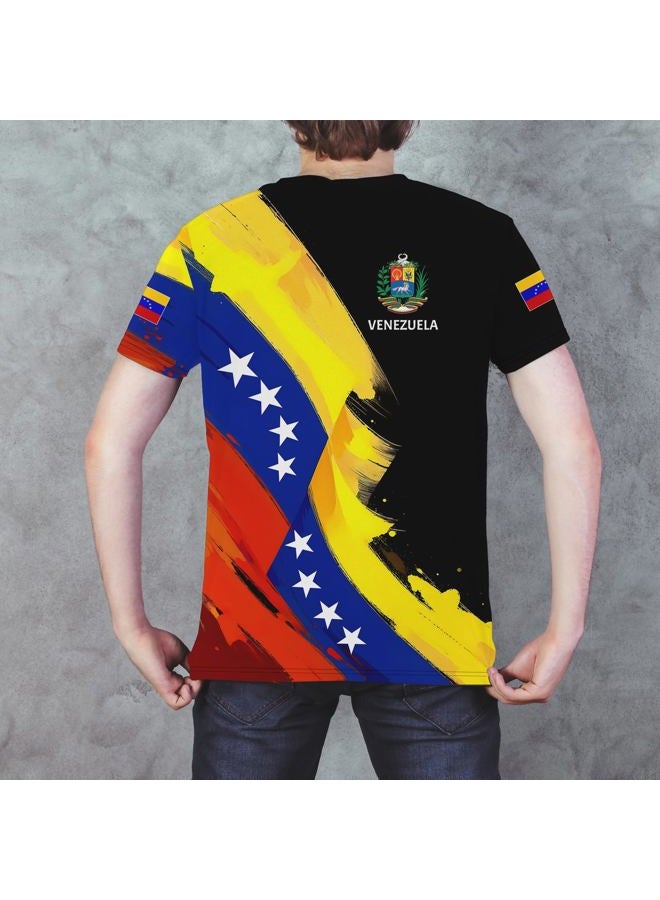 BJU Venezuela Flag T-Shirt Badge Novelty Printed Tee Crewneck Short Sleeve Casual Top Unisex - Image 5