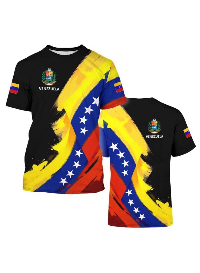 BJU Venezuela Flag T-Shirt Badge Novelty Printed Tee Crewneck Short Sleeve Casual Top Unisex - Image 4