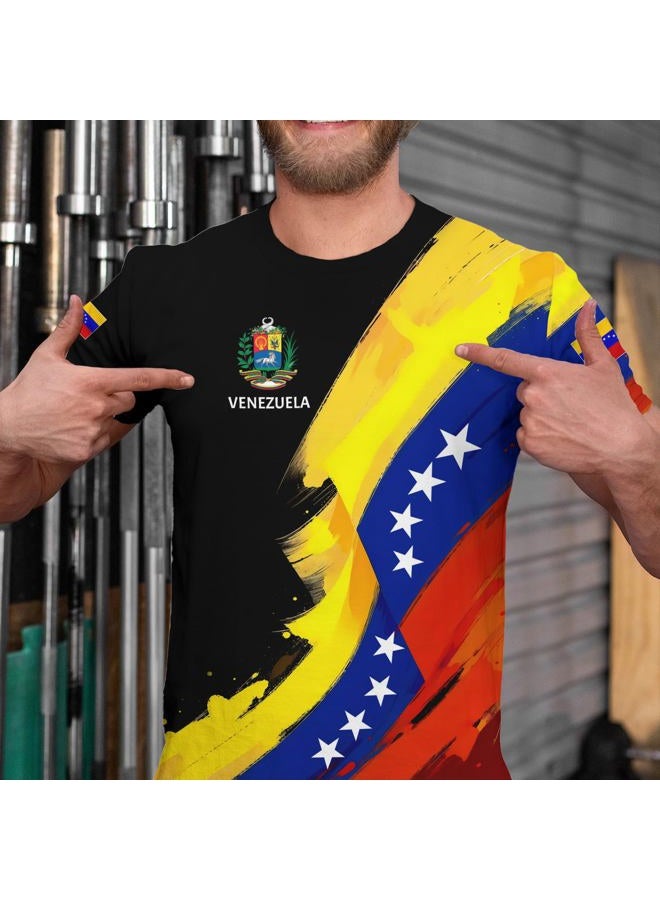 BJU Venezuela Flag T-Shirt Badge Novelty Printed Tee Crewneck Short Sleeve Casual Top Unisex - Image 2