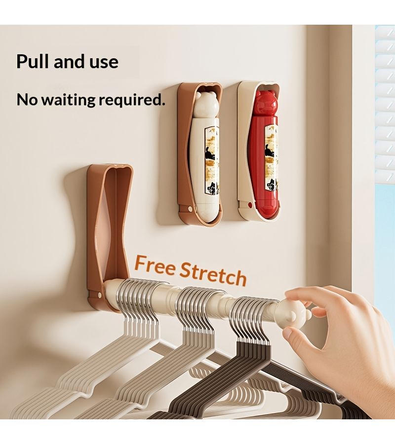 Red Retractable Wall Hanging Clothes Drying Rack Punch Free Household Storage - Image 2