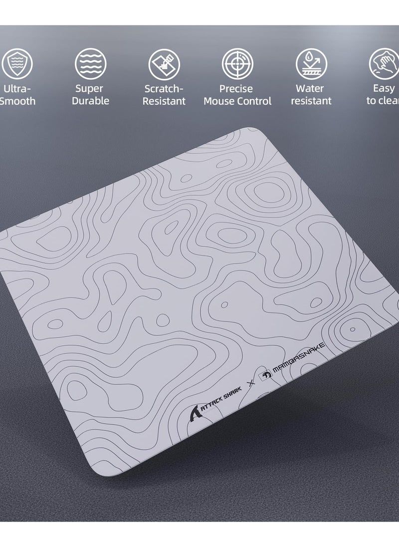 Attack Shark CM05 Contour Glass Gaming Mousepad,Nano-Micro-Etched Texture,Smooth Glass Surface,High Accuracy,Fast-Moving,Anti-Scratch, PU Leather Super Non-Slip Base,Large Size(450×400mm),White  - Image 2