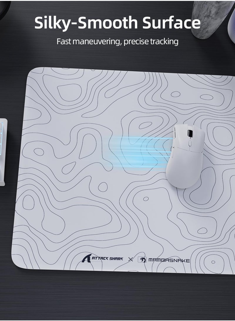Attack Shark CM05 Contour Glass Gaming Mousepad,Nano-Micro-Etched Texture,Smooth Glass Surface,High Accuracy,Fast-Moving,Anti-Scratch, PU Leather Super Non-Slip Base,Large Size(450×400mm),White  - Image 3