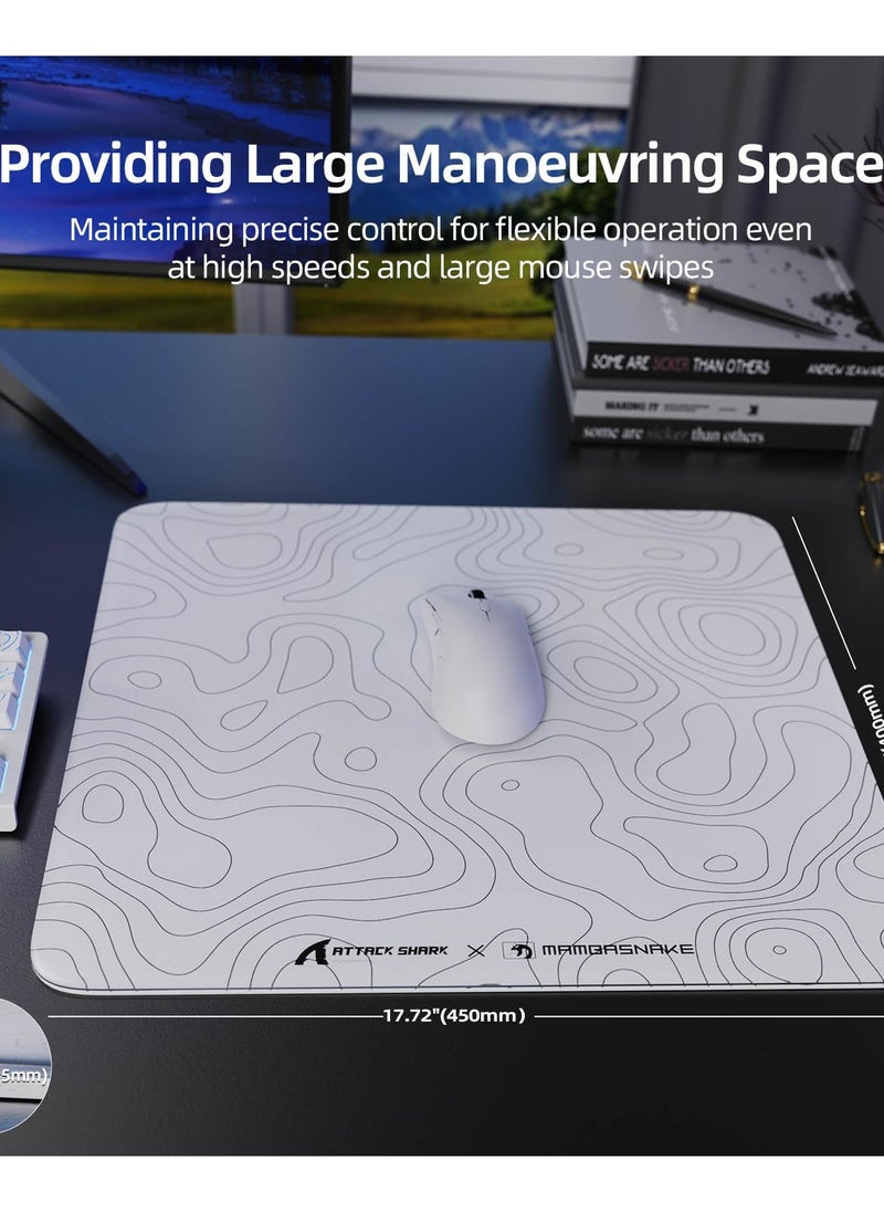 CM05 Contour Glass Gaming Mousepad,Nano-Micro-Etched Texture,Smooth Glass Surface,High Accuracy,Fast-Moving,Anti-Scratch, PU Leather Super Non-Slip Base,Large Size(450×400mm),White
